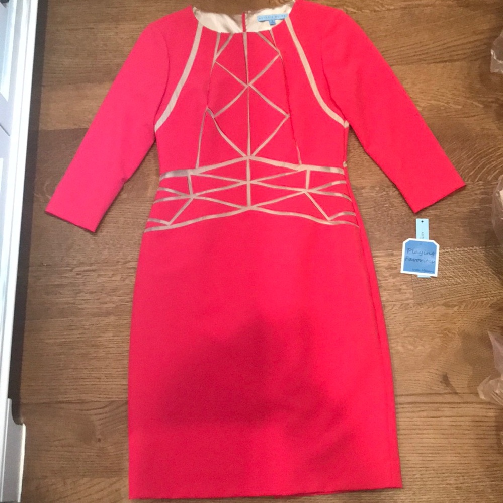ANTONIO MELANI Pink and Cream Sheath Dress Long Sleeve